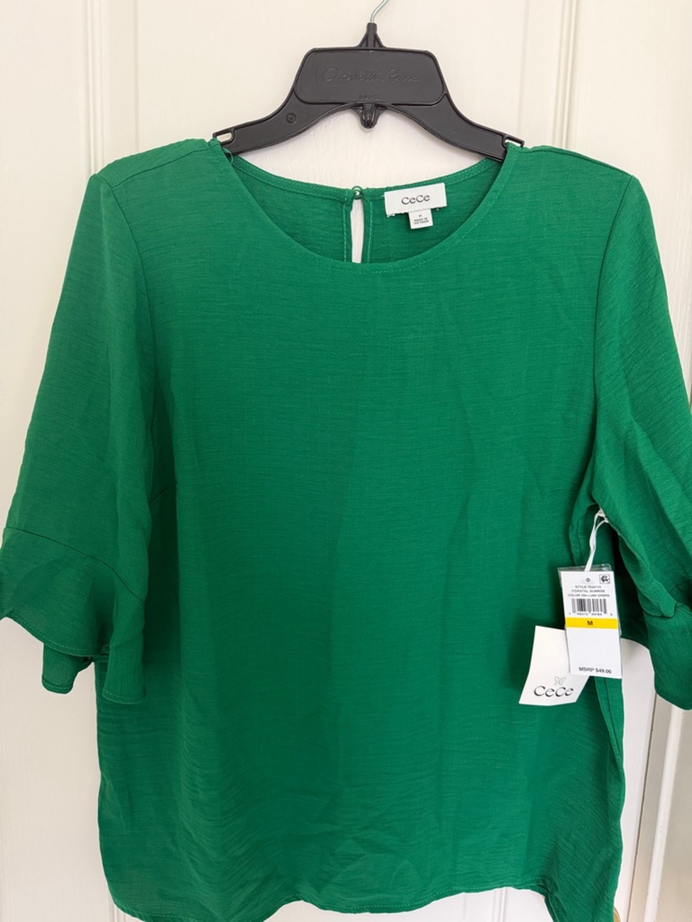 CeCe Bright Green Ruffle Sleeve Top - Picture 5 of 5